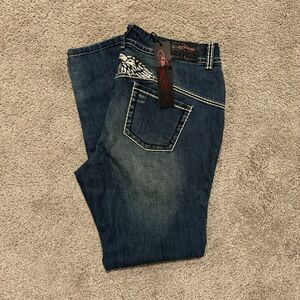 Brand New Ed Hardy Embroidered Wings Jeans Size 18 (36x32) Vintage Y2K Art Denim
